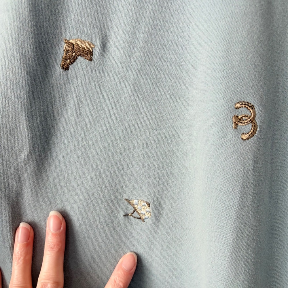Light Blue Mock Neck Long Sleeve Top with Equestrian Horse Embroidery - Picture 4 of 10